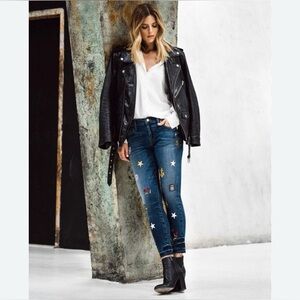 Level 99 Cotton Blend Floral Blue Star Anchor Patches Jeans Pants Size 28P